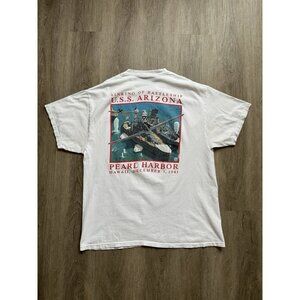 Vintage 90's USS Arizona Pearl Harbor Hawaii Battleship USA World War White Tee